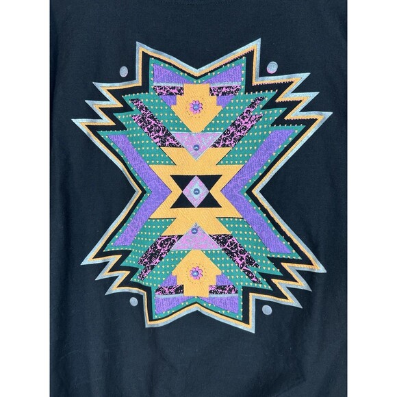 Vintage HAZELWOOD SOUTHWESTERN Fashion Aztec Shirt 90's Fringe Beaded Size M - Picture 2 of 11